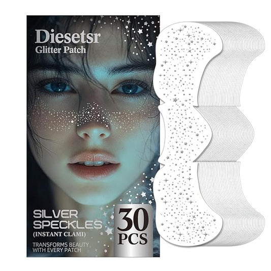 Glitter Freckles Face Tattoo, 30PCS Body Glitter Temporary Tattoos Sparkle Patches for Women, Waterproof Fake Freckles,Festival Rave Outfits Festival Decorations (Silver)