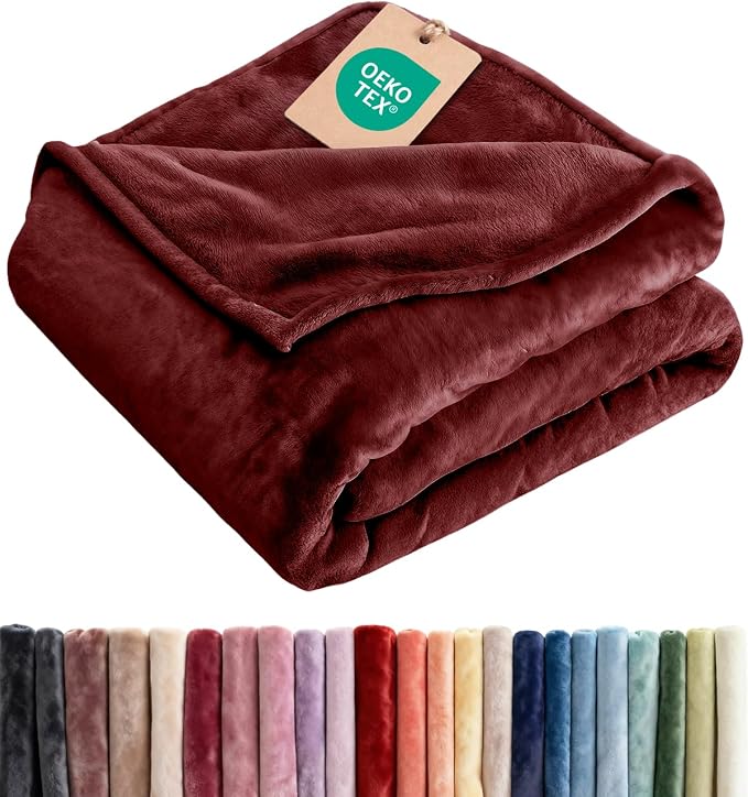 Fleece Blanket Cal King Size - Ultra-Soft Flannel Fleece Blanket - Burgundy | Soft, Warm, Outdoor Picnic Blanket for Camping, Travel, Lightweight, Cozy, Anti-Static, Home Decor Gifts for Men & Women