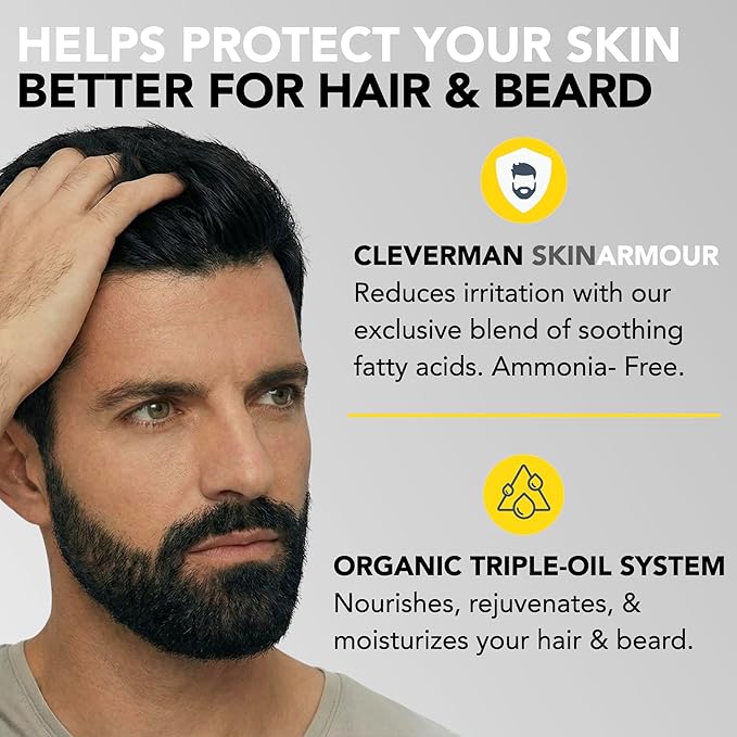 2X Reusable Hair & Beard Dye for Men – Black | Up to 10 Uses, 7 Minutes | Natural Gray Coverage, No-Drip Cream with SkinArmour® – Cleverman