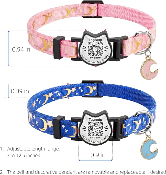 3-Pack， Cat Collars with smart id tag & Star and Moon， Breakaway Kitten Collar, Cute Kitty Collar, Pet Supplies Accessories(3-Pack, Collar Only)