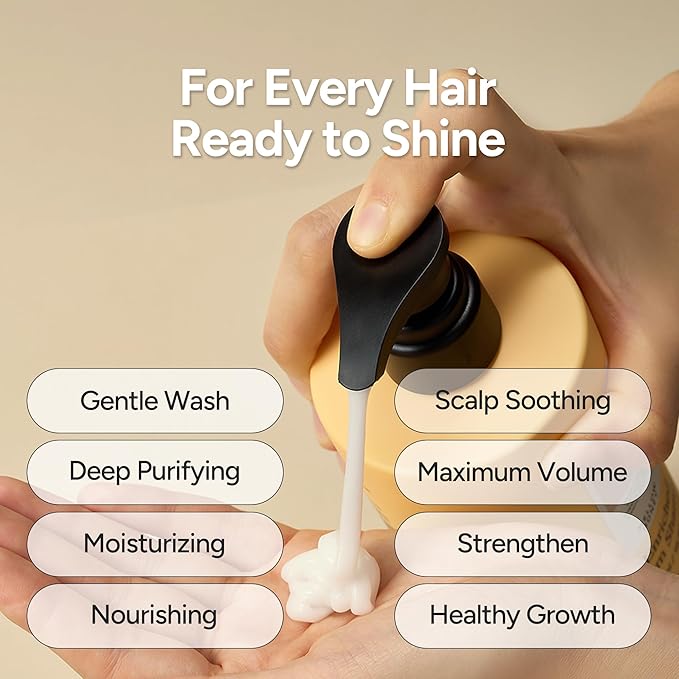 Enriched Cream Korean Shampoo Rice Protein Formula – Clarifying Cleanse with Sea Water, Silk Protein & Niacinamide, Sulfate-Free, Fresh Scalp, Mellow Honey, 500 ml / 16.9 fl oz