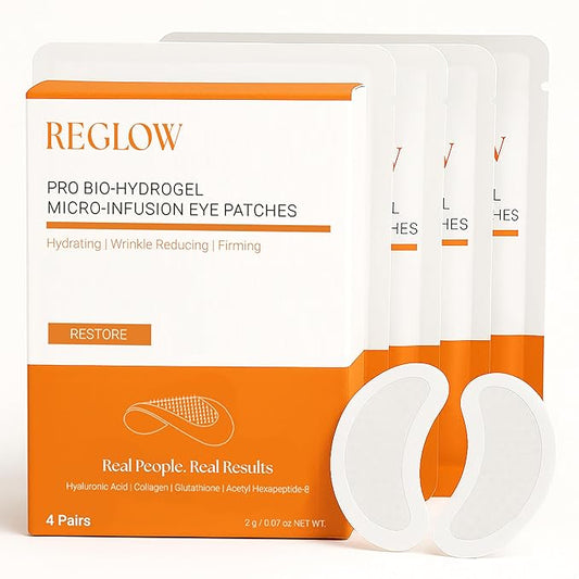 ReGlow Restore Microneedle Eye Patches for Immediate Wrinkles Reduction - Anti-Aging Under Eye Mask with hyaluronic acid - Collagen & Peptides - Reduce Dark Circles Puffiness & Fine Lines - 4 Pairs