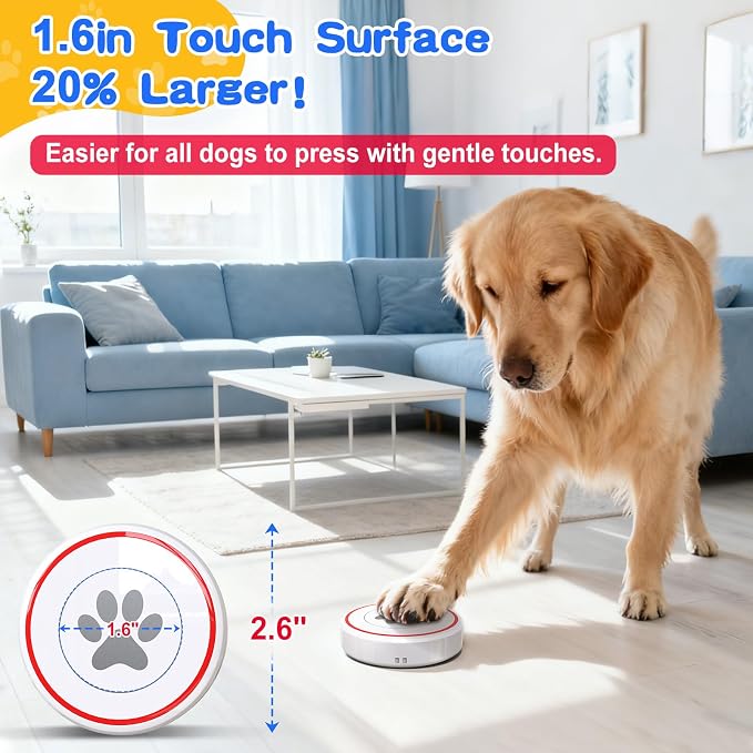 ChunHee Dog Door Bell for Potty Training – Wireless Doggie Doorbell to Go Outside, 1.6in Touch Surface, Easy for Puppy & Adult Dogs, IP55 Waterproof, 500FT Range, 55 Ringtones, Adjustable Volume