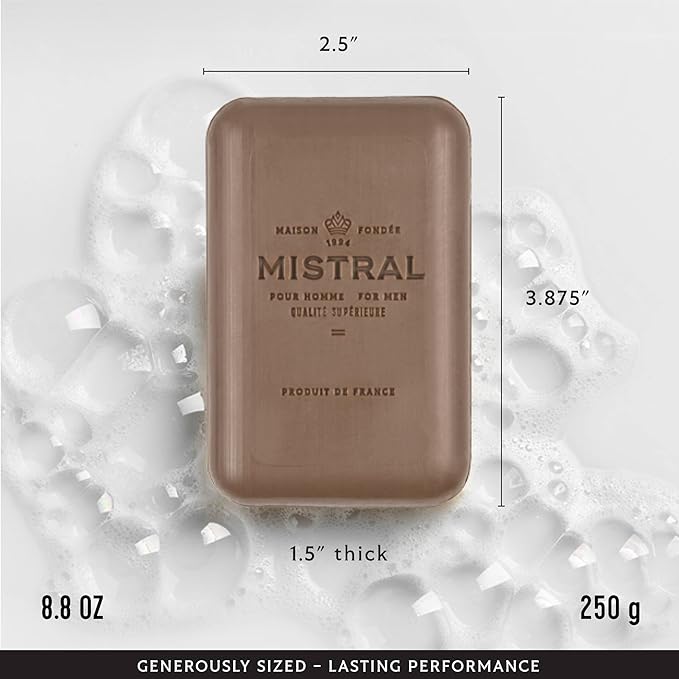 Mistral Teak Wood Luxury Bar Soap for Men | Men’s Natural Soap Bar | Paraben, Phthalates Free | Moisturizing & Triple-Milled Natural Soap for Men - Made in France | Large, 8.8 oz