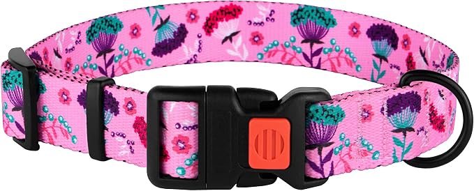 Nylon Dog Collar Floral Pattern Pink 12-16 inch