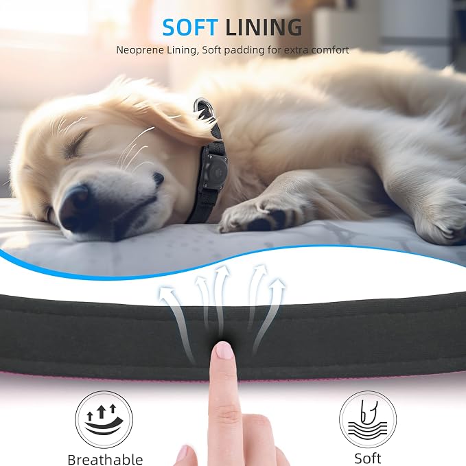 Upgrade Dog Collar with AirTag Holder, IP68 Waterproof, Pink, L | Built-in Water Resistant AirTag holder, 1000D Nylon, Reflective Stitching for Night Visibility, Soft padding for Comfort