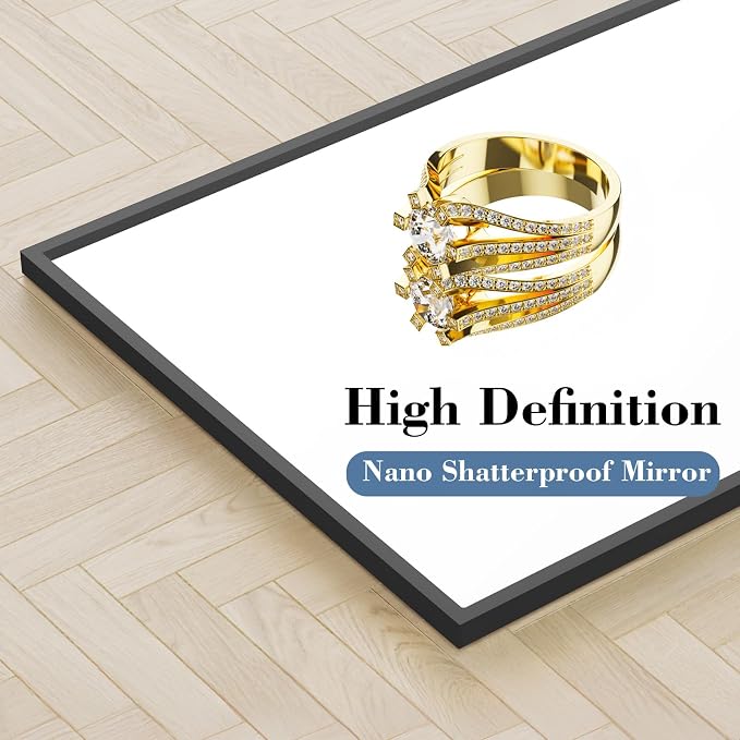 DUMOS 15"x56" Full Length Floor Mirror, Full Body Mirror | Free Standing or Wall Mount, Nano Glass Aluminum Frame, Hanging or Leaning, Modern Simple Home Decor, Black