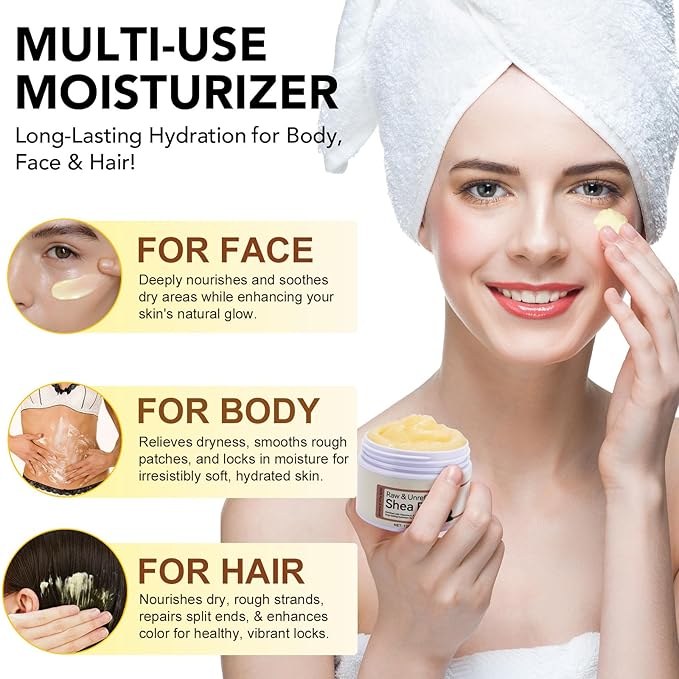 Shea Butter Raw Organic,Pure Shea Butter Unrefined for Skin and Hair Moisturizing - 100% Natural Vitamin A, E & F