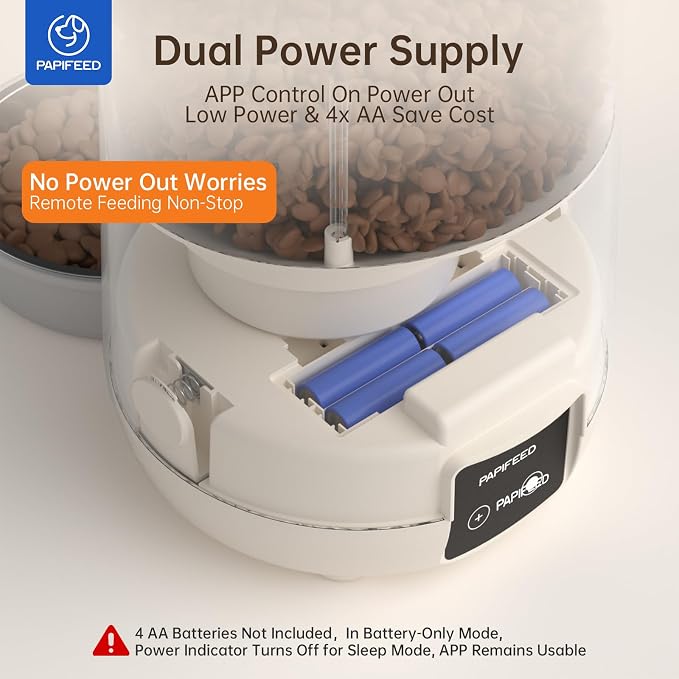 PAPIFEED Automatic Cat Feeder, Smart WiFi App Control Pet Feeder 2.4GHz, 3L Auto Food Dispenser for Cats & Small Dogs, Timed Feeding, Portion Control, Dual Power Supply, Easy Clean, Grey