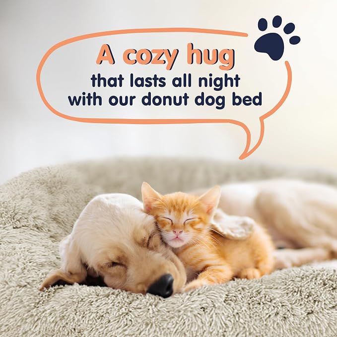 Donut Dog Bed - Premium Comfort for Anxiety Relief - Fluffy & Calming Design with Ultra-Plush Support | Cozy Round Dog Bed with Super Soft Circle Style (Cream, Medium)