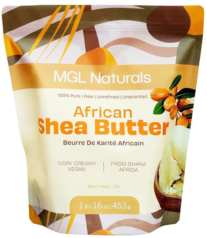 MGL Naturals Raw African Shea Butter Ivory 1 lb, 100% Pure and Unrefined. Nourish and moisturize skin and hair. Use alone or DIY recipes. From Ghana, West Africa. (1 lb)