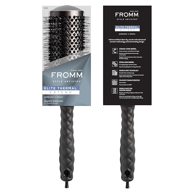 Fromm Elite Thermal Ceramic x Ionic 2 Inch Round Brush for Expert Blowouts, Faster Hair Drying, Extended Barrel for Anti-Static Styling, Smoothing, Straightening, and Shine, Ideal for Short Hair