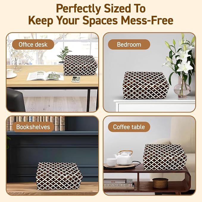 Perilla Home ﻿Home Decor Decorative Storage Wooden Box Small Wooden Organizer Tool Stash Card Craft Trinket Memory Keepsake Jewelry Box for Men and Women, Clover, Gifts For All, Dark Brown & Off White