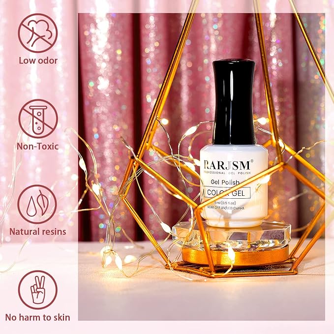 RARJSM Nail Polish Nude Glitter Rose Pink Jelly Shimmery Iridescent Rainbow Pigments Sparkly Red Pink Translucent Natural Gel Polish Soak off UV LED Cured 15ml Single Bottle
