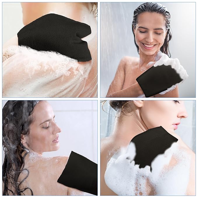 Tatuo 12 Pieces Korean Exfoliating Mitt Glove Italy Towel Body Skin Scrubber Exfoliating Scrubber for Remove Dead Skin Washcloth Korean(Small,Black)