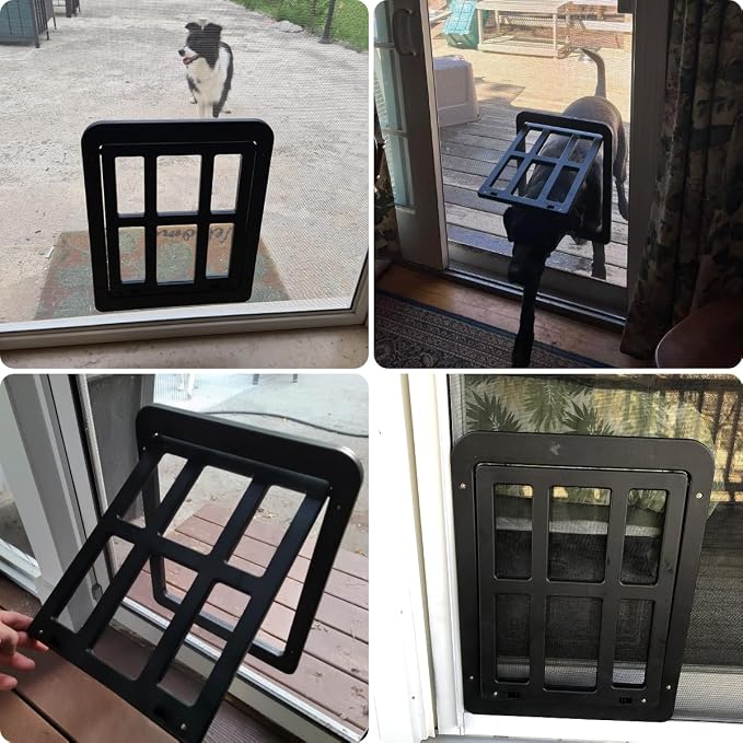 Dog Door for Sliding Door, Lockable Dog Screen Door with Magnetic Closure Easy Install Pet Door for Dogs Cats, 11.2"x14.4" Black