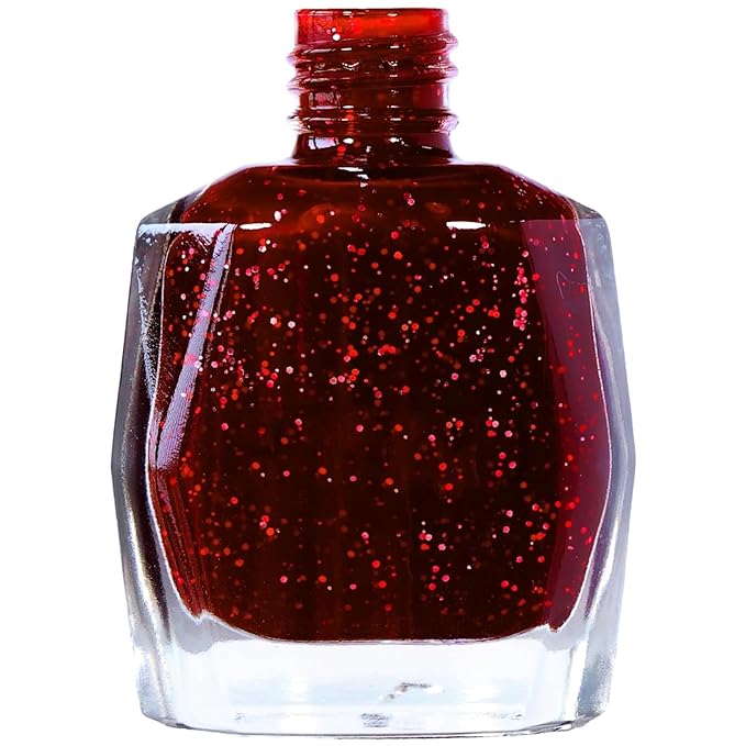 COSMOO 12ml Red Glitter Nail Polish, Burgundy Glitter Quick Dry Nail Lacquer, Wine Nail Art Varnish