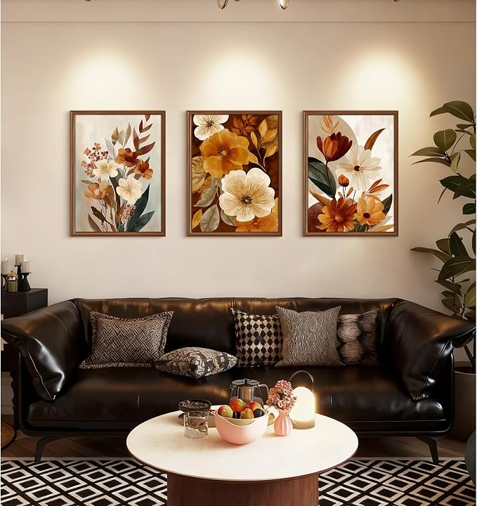 Boho Flower Wall Art Vintage Abstract Floral Prints Botanical Canvas Wall Decor Flower Farmhouse Pictures Fall Plant Poster Rustic Autumn Floral Artwork for Bedroom Living Room 12x16x3 Inch Unframed ﻿