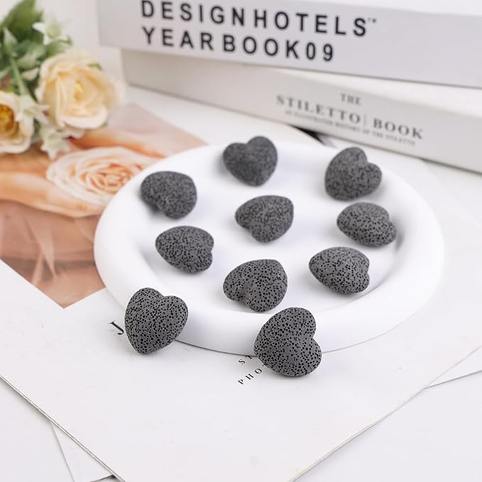 rockcloud Black Lava Rock Stone Heart Shape Pocket Stones Dyed Lava Rocks Aromatherapy Essential Oil Diffuser Set, 0.9 Inch, 10 Pcs