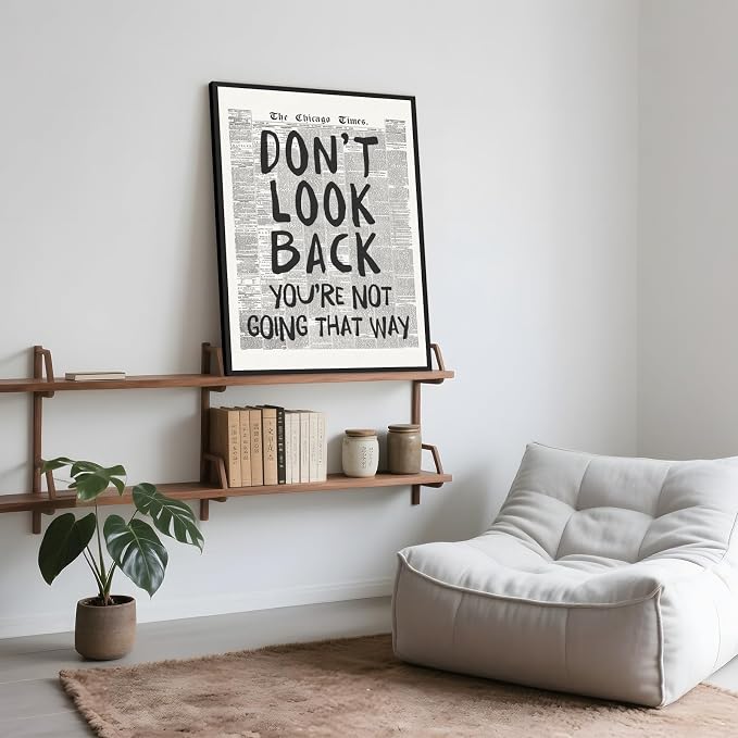 Framed Retro Black and White Newspaper Wall Art Dont Look Back Quote Poster | Trendy Inspirational Wall Decor Positive Motivational Affirmation Canvas Print Preppy Aesthetic Men Bedroom Artwork 8x12inch