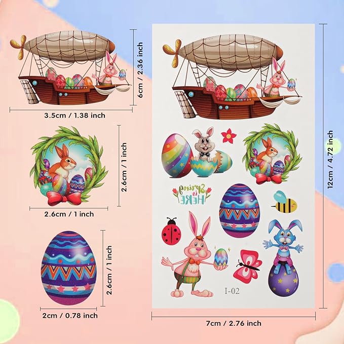 127Pcs Easter Temporary Tattoos for Kids - Non-Toxic Easter Bunny Tattoo Stickers for Face, Easter Basket Stuffers, Party Favors, Egg Hunt, Goodie Bag Fillers & Spring Festive Party Gift
