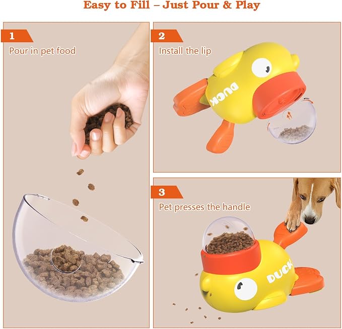 Duck Dog Treat Dispenser Toy, Interactive Slow Feeder Puzzle Toy | Duck design with interactive treat dispensing, slow feeding, and puzzle play to provide mental stimulation and reduce boredom