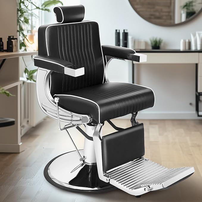 Reclining Barber Chair for Barbershop, Heavy Duty Styling Salon Chairs for Hair Stylist with Wide Backrest, All Purpose Hydraulic Beauty Salon Spa Shampoo Furniture, Black