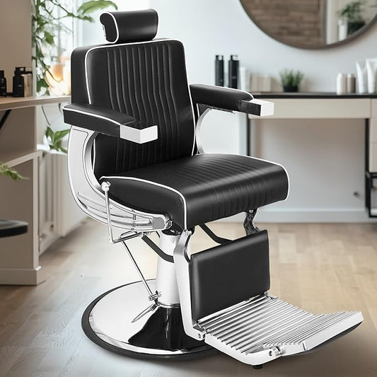 Reclining Barber Chair for Barbershop, Heavy Duty Styling Salon Chairs for Hair Stylist with Wide Backrest, All Purpose Hydraulic Beauty Salon Spa Shampoo Furniture, Black