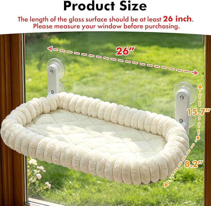AMOSIJOY Cordless Cat Window Perch, Window Hammock for Cats with 4 Strong Suction Cups, Solid Metal Frame and Cushion Bed Cover, Indoor Cat Bed (XL,Stripe)