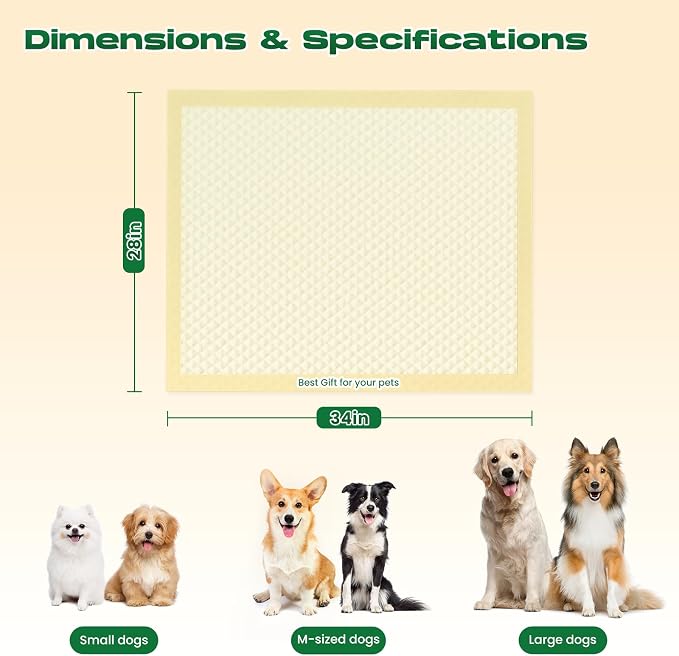 Bamboo Puppy Pads X-Large 28"x34" 60 Count with Adhesive Tabs