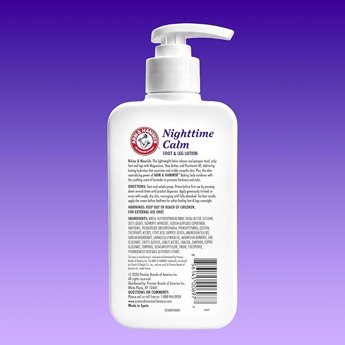 Arm & Hammer™ Nighttime Calm Foot & Leg Lotion with Magnesium - Lavender Scented Cream - 8oz. Hydrating & Moisturizing Magnesium Lotion with Shea Butter & Provitamin B5 for Sleep Routine