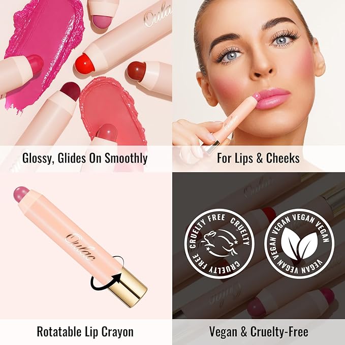 Oulac Pinky Rose Lipstick - Lipstain and Blush Duo, Tinted Lip Balm, Moisturising and Nourishing, Glossy Finish, Vegan, Rose Tea(06)