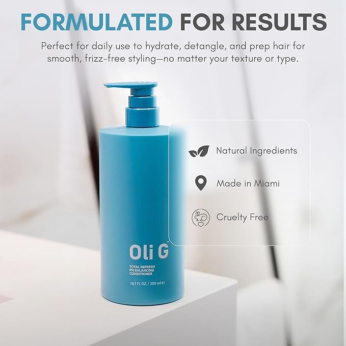 Oli G Total Refresh pH Balancing Hair Conditioner – Lightweight Daily Conditioner for All Hair Types – With Marula Oil, Shea Butter, Botanical Proteins – Detangles, Softens & Smooths – 38.8 fl oz