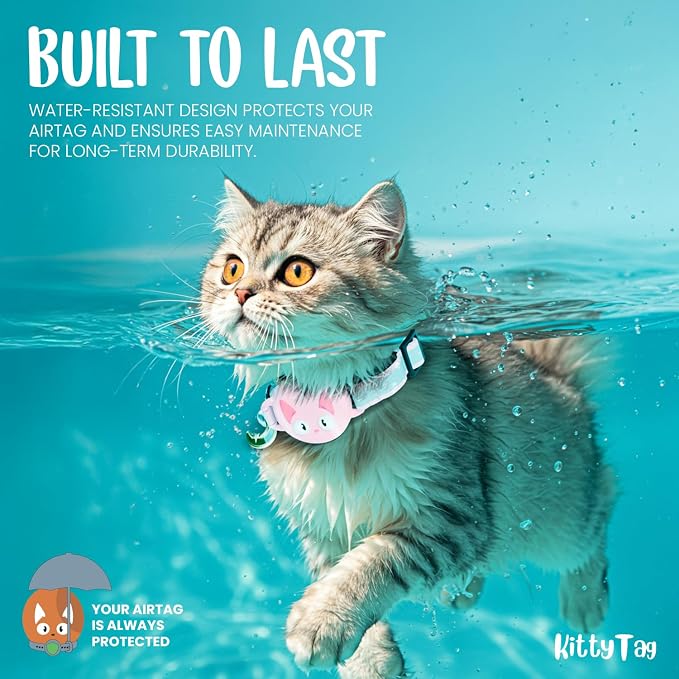 AirTag Cat Collar – Breakaway Reflective & Waterproof Collar with Built-in Holder, Adjustable with Bell for Indoor/Outdoor Cats – AirTag Not Included, Cherry Blossom (9-12")