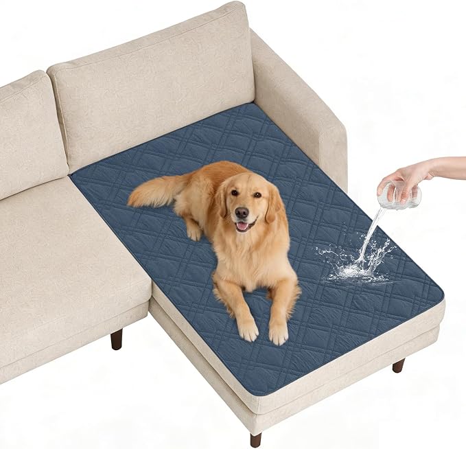 100% Waterproof Bed Cover Dog Blanket,Berlin Blue+Navy Blue 42"x50" | ,7-Layer Reversible Couch Covers for Dogs Met for Sofa Furniture Car Camping