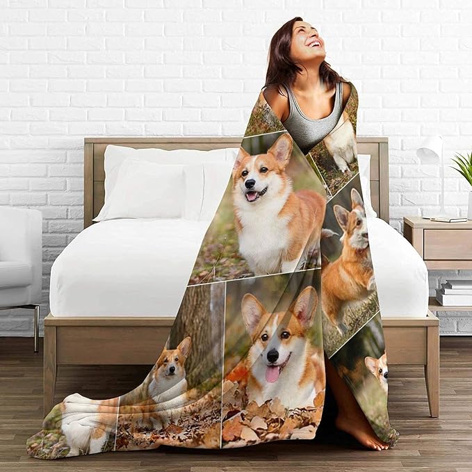 QETXVI Custom Blanket with Photos Text Customized Blanket Personalized Flannel Throw Blankets for Adult Kid Birthday Christmas Halloween Fathers Mothers Valentines Gift - 40"x 50"