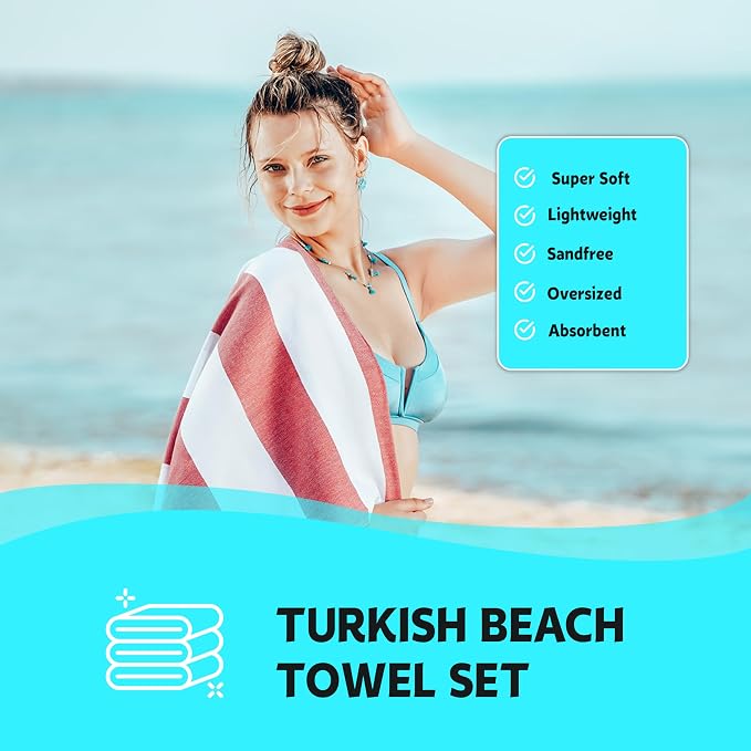 HAVLULAND Turkish Beach Towels, Oversized 40"x72" Turkish Bath Towel, Highly Absorbent Quick Dry Sand Free Beach Towels for Beach Pool Spa Gym Yoga Travel Camping Picnic Blanket - Pink/Blue