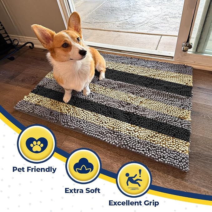 Muddy Mat® Super Absorbent Chenille Dog Door Mat for Muddy Paws – Non-Slip, Machine Washable Indoor Entry Rug, Quick-Dry Pet Mat for Entryway – Sandy Stripes 19"x30"