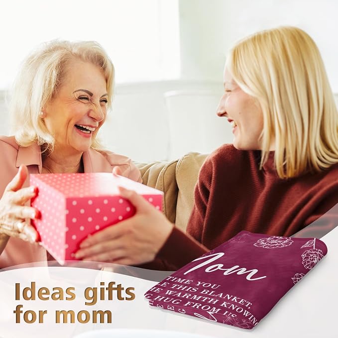 GiltGlimmer Mom Birthday Gifts, Mom Floral Blanket Burgundy, 60" x 50" | Gifts for Moms from Daughter Son, We Love You Present for Mother Mommy Christmas Mothers Day