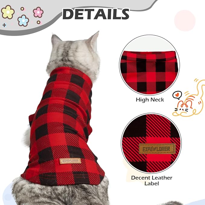 Cat Sweater Warm Fleece Pet Clothes for Cats Only | Soft Cat Vest Puppy Hoodie Coat, Fall Cold Winter Sweatshirt Pullover Clothing also for Small Dogs, Red Black S