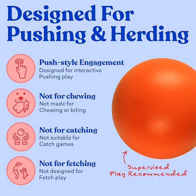 Doggie Dooley Virtually Indestructible Dog Ball - 14 Inch Hard Plastic Interactive Dog Toy for Large Breeds Over 75+ lbs - Built for Herding & Push Play - Floats in Water, Made in USA - Orange