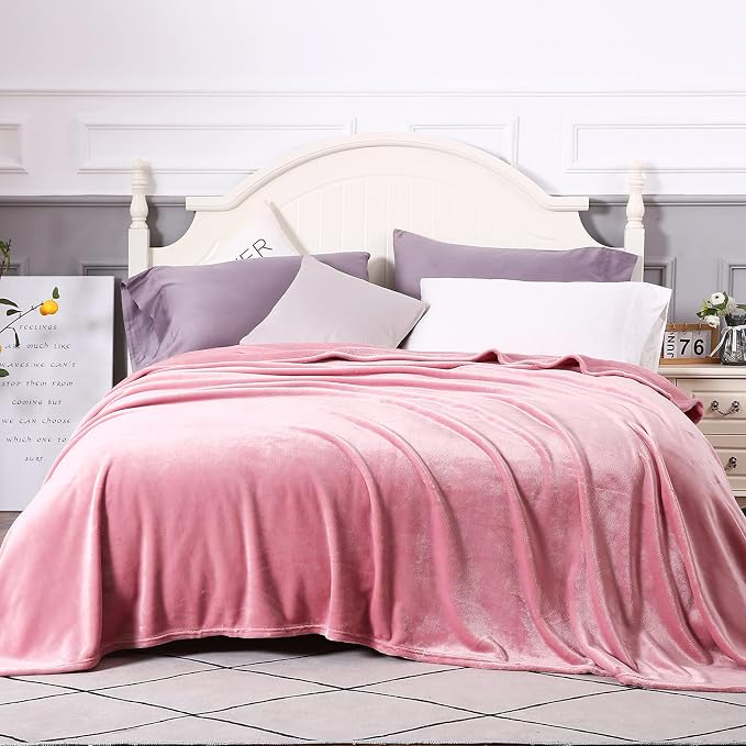 TASTHROW Large Flannel Fleece Throw Blanket, 90×90 Inch - Pink | Cozy Lightweight Thick Blanket - All Seasons Suitable for Women, Men and Kids