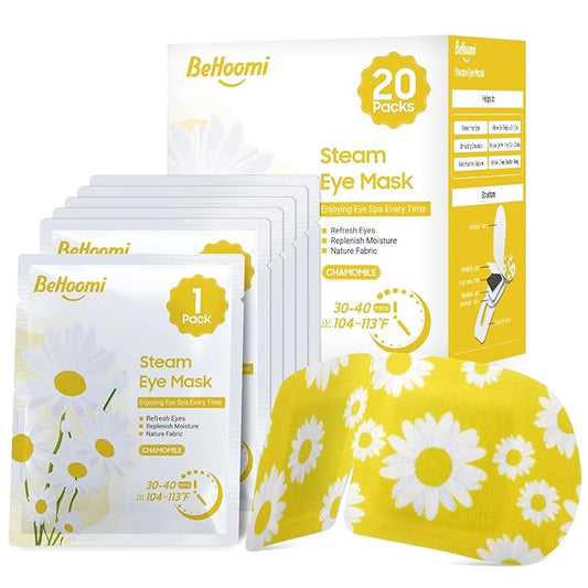 20 Packs Steam Eye Mask, Heated Eye Mask Warm Compress for Eyes, Disposable Self Heating Steam Mask for Home, Sleep, Spa, Travel Essentials & Relaxation Gifts for Women (Chamomile)