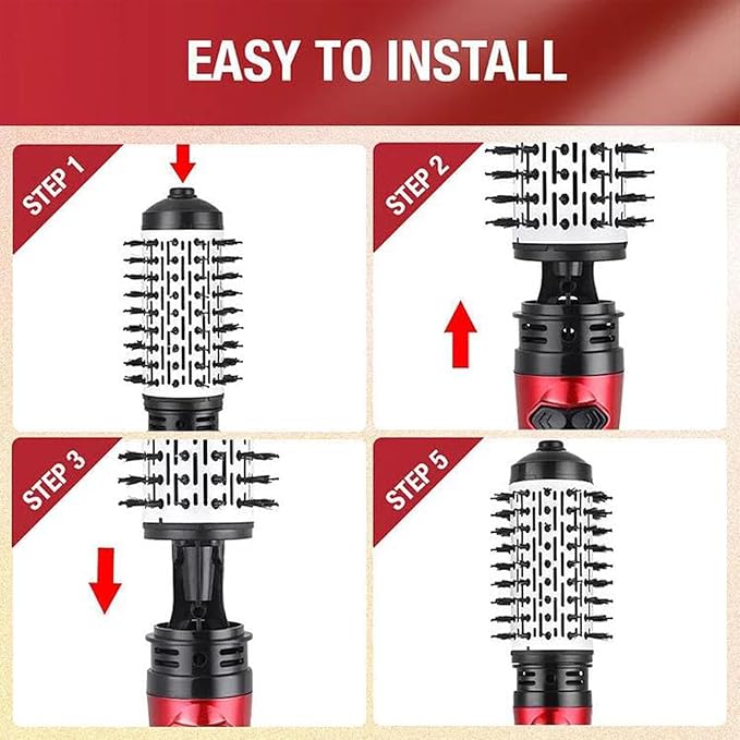 3-in-1 Hot Air Styler and Rotating Hair Dryer, Hair Dryer and Blow Dryer Brush in One, 2 Interchangeable Brushes for Dry and Wet Hair, Auto-Rotating Curling Hot Hair Brush (Gold)