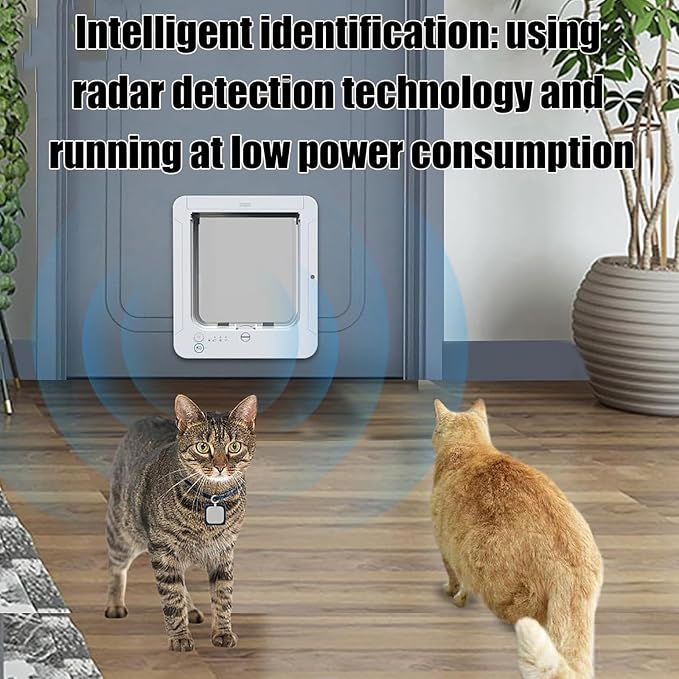 Microchip Cat Flap 11.5" x 10", Automatic RFID Pet Door with 2 Collar Sensors & Remote Control, 4-Way Locking Weatherproof Smart Cat Door for Small Dogs White