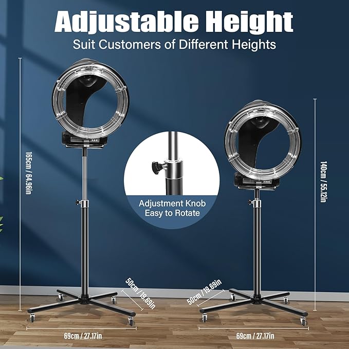 3 in 1 Professional Orbiting Hair Dryer, 110V 950W Adjustable Height Temperature and Time Salon Standing Hair Dryer Infrared Hair Color Processor with Rolling Base for Salon Home Hair Care