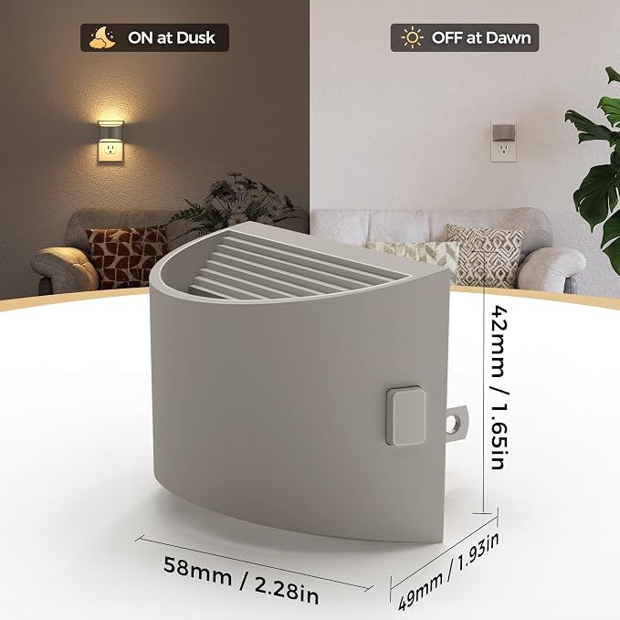 Night Light, Night Lights Plug into Wall, Adjustable, 3000K | 3 Level Brightness Adjustable Night Light, Dusk to Dawn Sensor Nightlights for Adults, Bedroom, Hallway, Gray Cover, 2 packs
