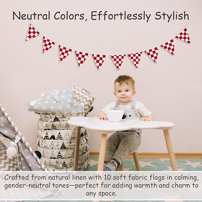 Boys Room Wall Art Decor,Cars Room Decor for Toddler Nursery Playroom, Red and White Checkered Garland Triangle Banners,Racing Flags 11Ft Bunting Flags Fabric for Baby Shower Birthday Party