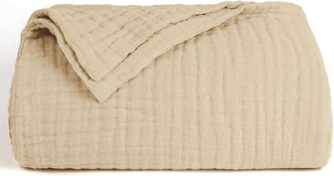 Love's cabin 100% Cotton Muslin Blanket, 6 Layer Lightweight Breathable Gauze Large Throw Blanket 50 x 70 Inches, Soft Cooling All Season Blanket for Couch or Sofa, Khaki