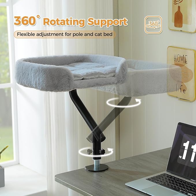 PAWZ Road Cat Desk Bed 360°Rotating Supports to 50 Lbs Cozy Nest for Desk | Elevated Desk Mount Cat Bed with Sturdy Clamp – Fits Desks & Tables, Padded Soft Nest for Cats, Holds Up to 50 lbs